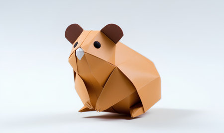 Paper origami bear isolated on white background. 3d rendering.の素材