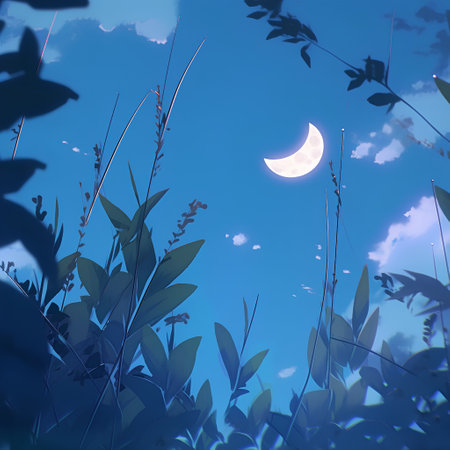 Night landscape with the moon and grass. Vector illustration. Eps 10の素材
