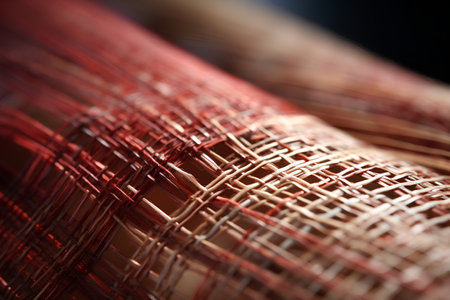 Foto de Close up of red wire mesh. Shallow depth of field. - Imagen libre de derechos