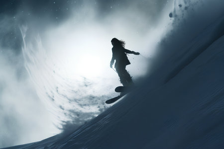Snowboarder in the snow in winter. 3D rendering.の素材