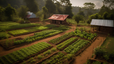 Vegetable garden in the morning at Doi Mae Salong, Chiang Rai, Thailandの素材