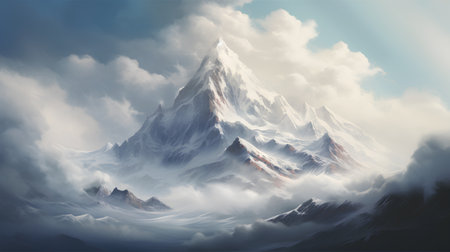 Mountain landscape with clouds and peaks in the sky. Vector illustrationの素材