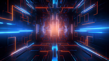 Abstract technology background with glowing neon lines. 3D Rendering.の素材