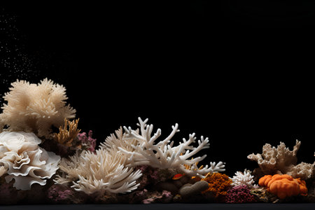 3d render of coral reef with copy space on black background.の素材