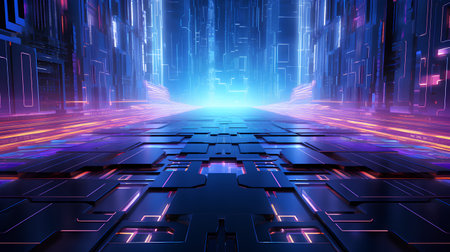 Futuristic technology background with glowing neon lights. 3d renderingの素材