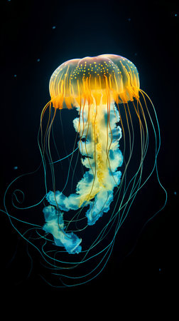 Colorful jellyfish on dark background. 3D illustration. Jellyfish.の素材