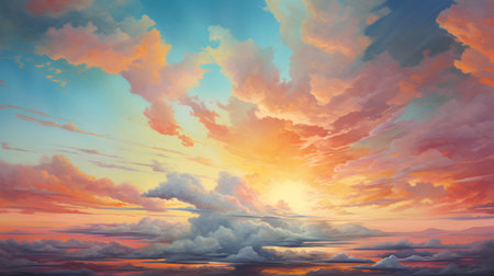 Beautiful sunset sky with clouds. 3d rendering. Computer digital drawing.の素材