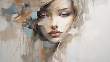Portrait of a beautiful girl with a painted face. 3d renderingの素材