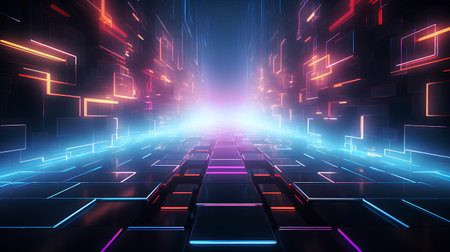 Futuristic abstract background with glowing neon lights. 3d renderingの素材