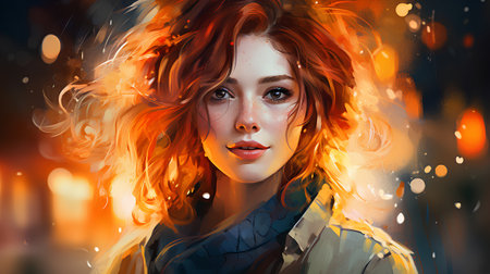 Portrait of a beautiful red-haired girl with long hair.の素材