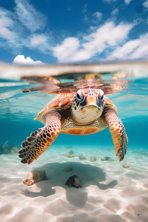 Hawaiian Green Sea Turtle at Seychelles - nature backgroundの素材