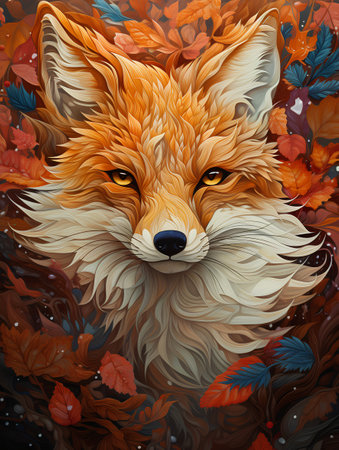 Fox head with autumn leaves background. Vector illustration for your design.の素材