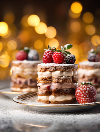 Tiramisu cake with raspberries, blackberries and strawberriesの素材
