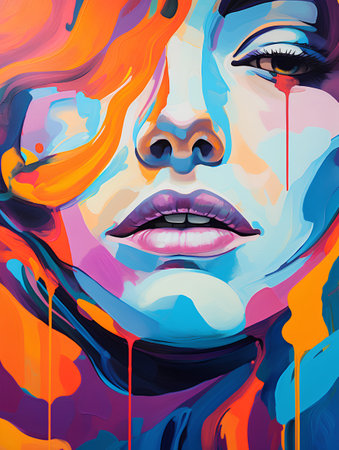 Portrait of a beautiful woman with bright make-up. Vector illustration.の素材