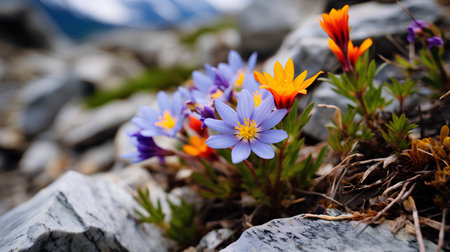 Beautiful crocus flowers in the mountains. Early spring. Europe.の素材