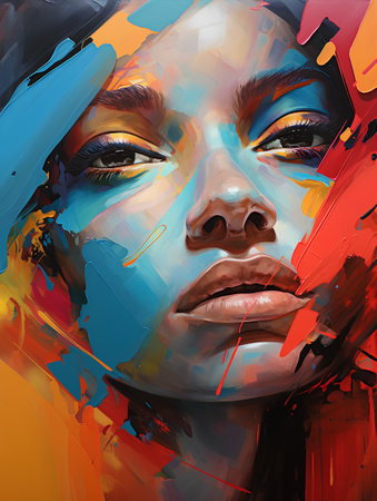 Fashion portrait of beautiful young woman with creative make-up. Vector illustration.の素材
