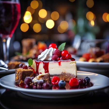Cheesecake with berries on a plate. Selective focus.の素材