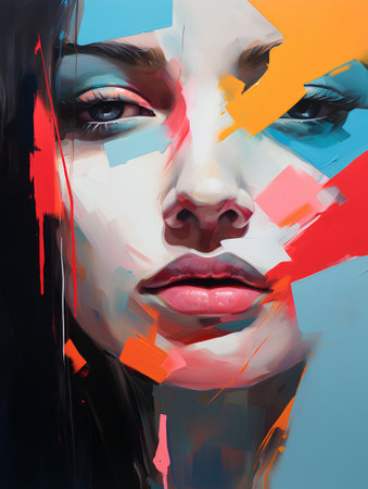 Fashion portrait of a beautiful woman with abstract make-up.の素材