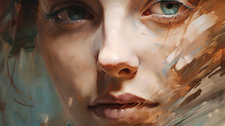 Portrait of a beautiful girl with blue eyes. Digital painting.の素材
