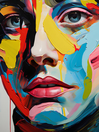 Creative portrait of beautiful woman with bright make-up. Contemporary art collage.の素材