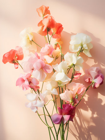 Beautiful bouquet of freesia flowers on pastel backgroundの素材