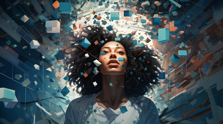 Surreal portrait of african american woman with curly hair.の素材