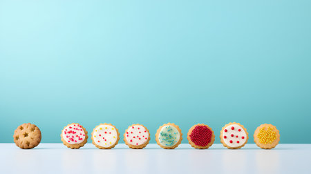 Easter cookies with colorful sprinkles on pastel blue background. 3D Renderingの素材
