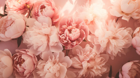 Beautiful peony flowers as floral background, toned image.の素材