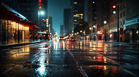 Rainy city street at night. Shallow depth of field.の素材