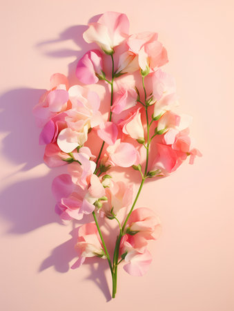 Bouquet of sweet pea flowers on a pink background.の素材