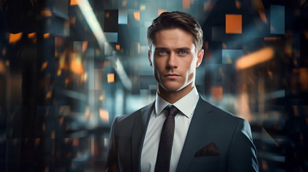 Portrait of handsome young man in suit and tie. Business concept.の素材