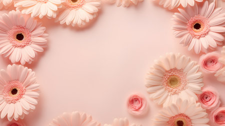 Pink gerbera flowers on pastel pink background. 3d renderの素材