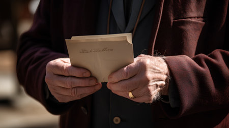 Elderly man holding a letter to Santa Claus. Selective focus.の素材