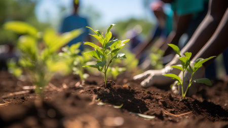 Planting seedlings in the ground. Selective focus. nature.の素材