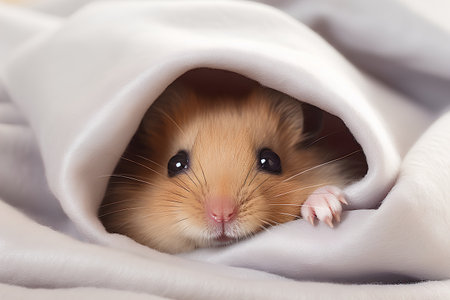 Hamster in a white blanket. Cute little hamster.の素材