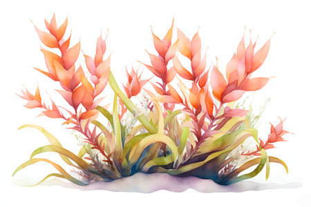 Beautiful vector image with nice hand drawn watercolor seaweed illustrationの素材