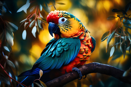 Colorful parrot sitting on a branch in the forest. Wildlife scene.の素材