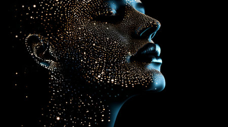 3d rendering of a female face made of particles on a black backgroundの素材