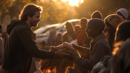 Couple of Muslim people walking in the city at sunset, holding handsの素材
