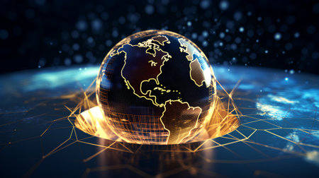 Easter egg with world map on dark blue background 3D renderingの素材