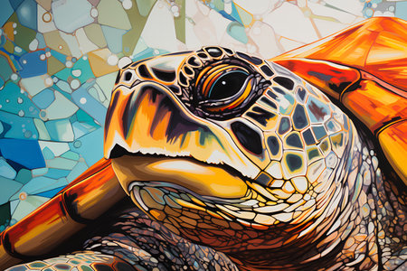 Turtle on a background of mosaic tiles. Colorful illustration.の素材