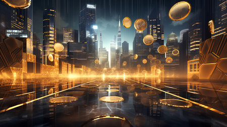 Futuristic city at night. 3d rendering toned imageの素材
