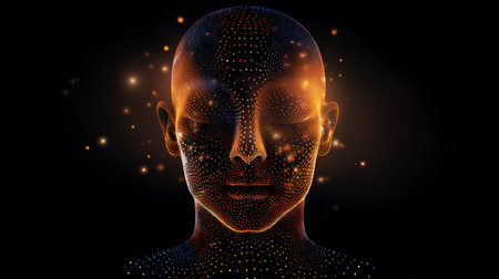 Human head made of particles. Artificial intelligence concept. 3d vector illustration.の素材