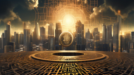Abstract futuristic city background. Futuristic technology style. 3d renderingの素材