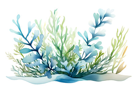 Beautiful vector image with nice watercolor seaweed on white backgroundの素材