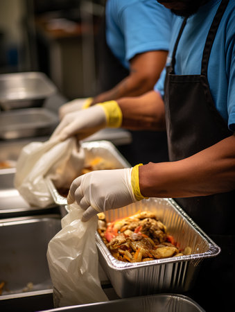 Hands of a chef preparing food in the kitchen of a restaurantの素材