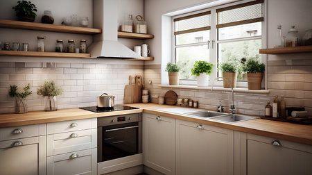 3d render of modern kitchen in scandinavian style.の素材