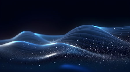 abstract blue wave background with glittering particles, 3d renderの素材