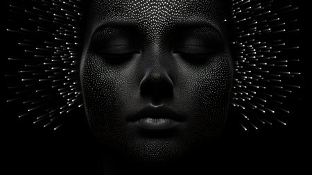 3d rendering of a female face made of particles on a black backgroundの素材
