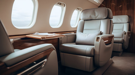 Interior of a private jet with seats and seats. 3d renderingの素材